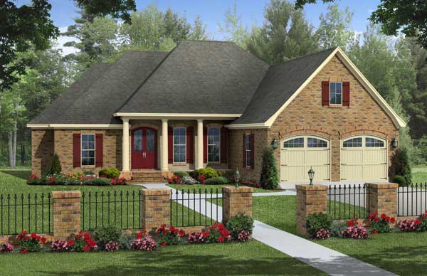 Front elevation of Acadian home (ThePlanCollection: House Plan #141-1109)