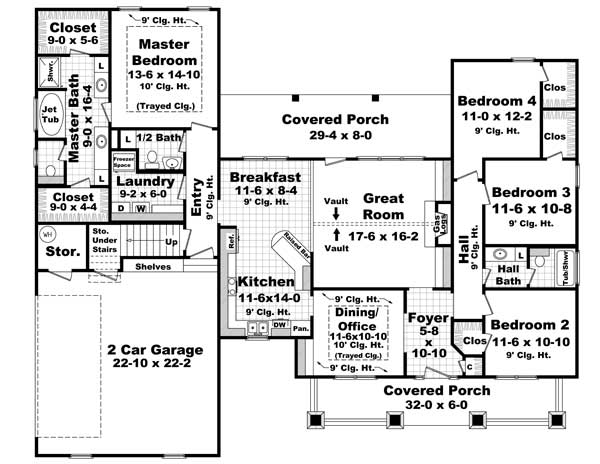 Floor Plan First Story of Country Plan #141-1110