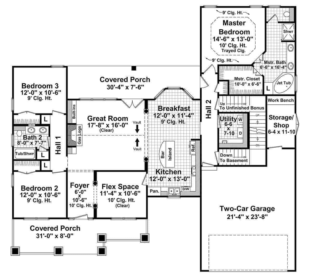 Floor Plan First Story of Craftsman Plan #141-1115