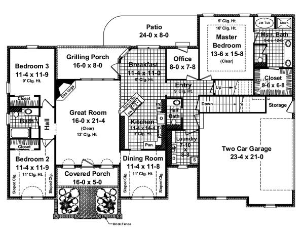 Floor Plan First Story of Acadian Plan #141-1116