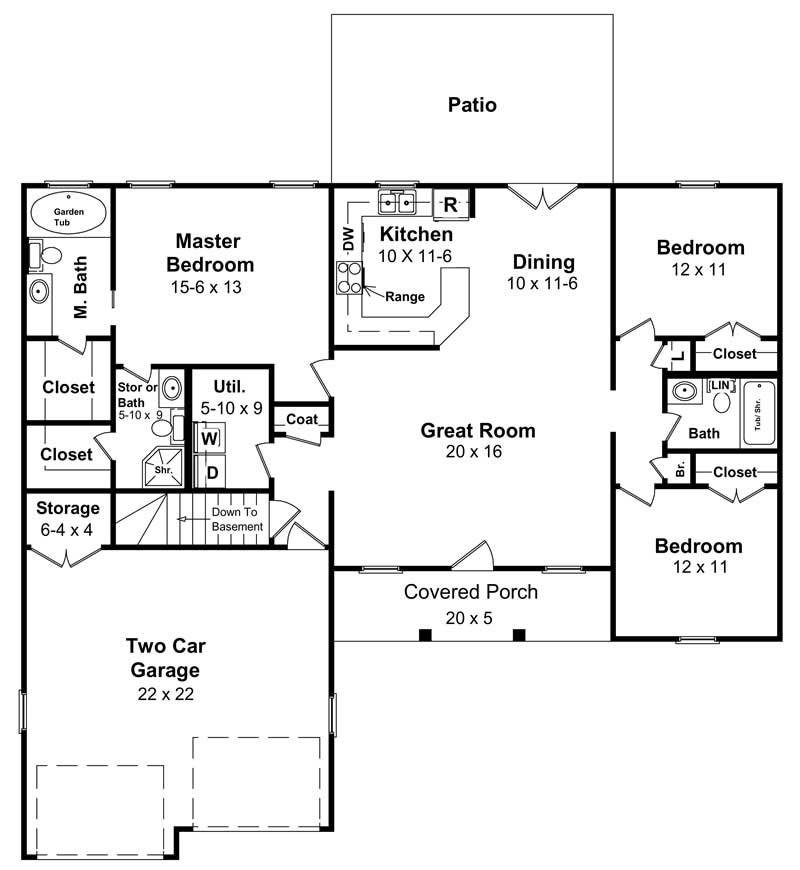 Floor Plan First Story of Ranch Plan #141-1118