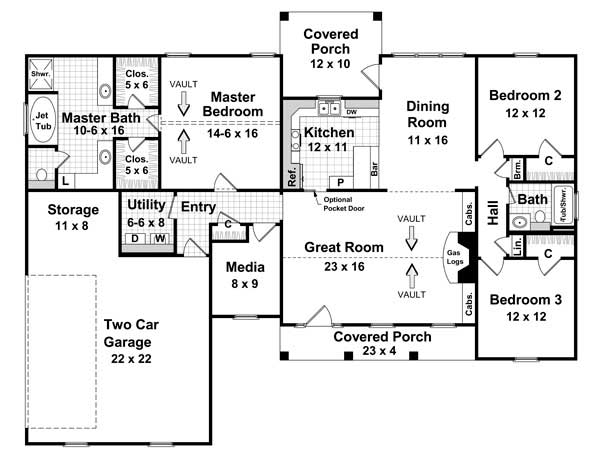Floor Plan First Story of Ranch Plan #141-1119