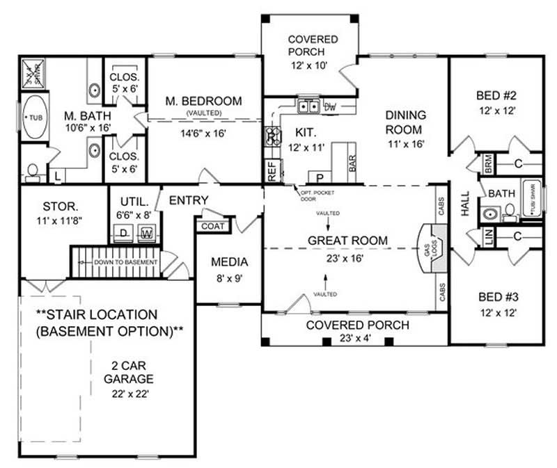 Floor Plan First Story of Ranch Plan #141-1119