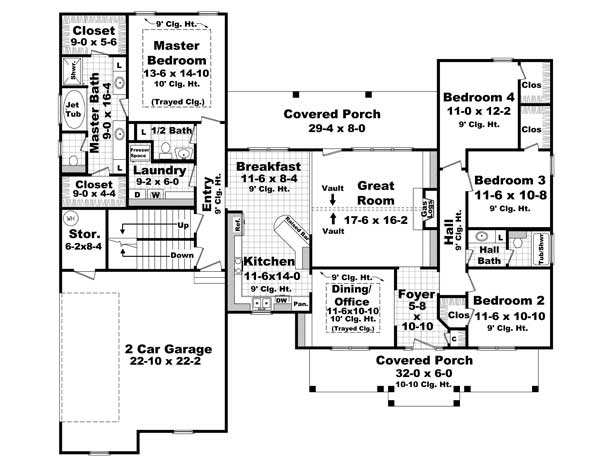 Floor Plan First Story of Acadian Plan #141-1123