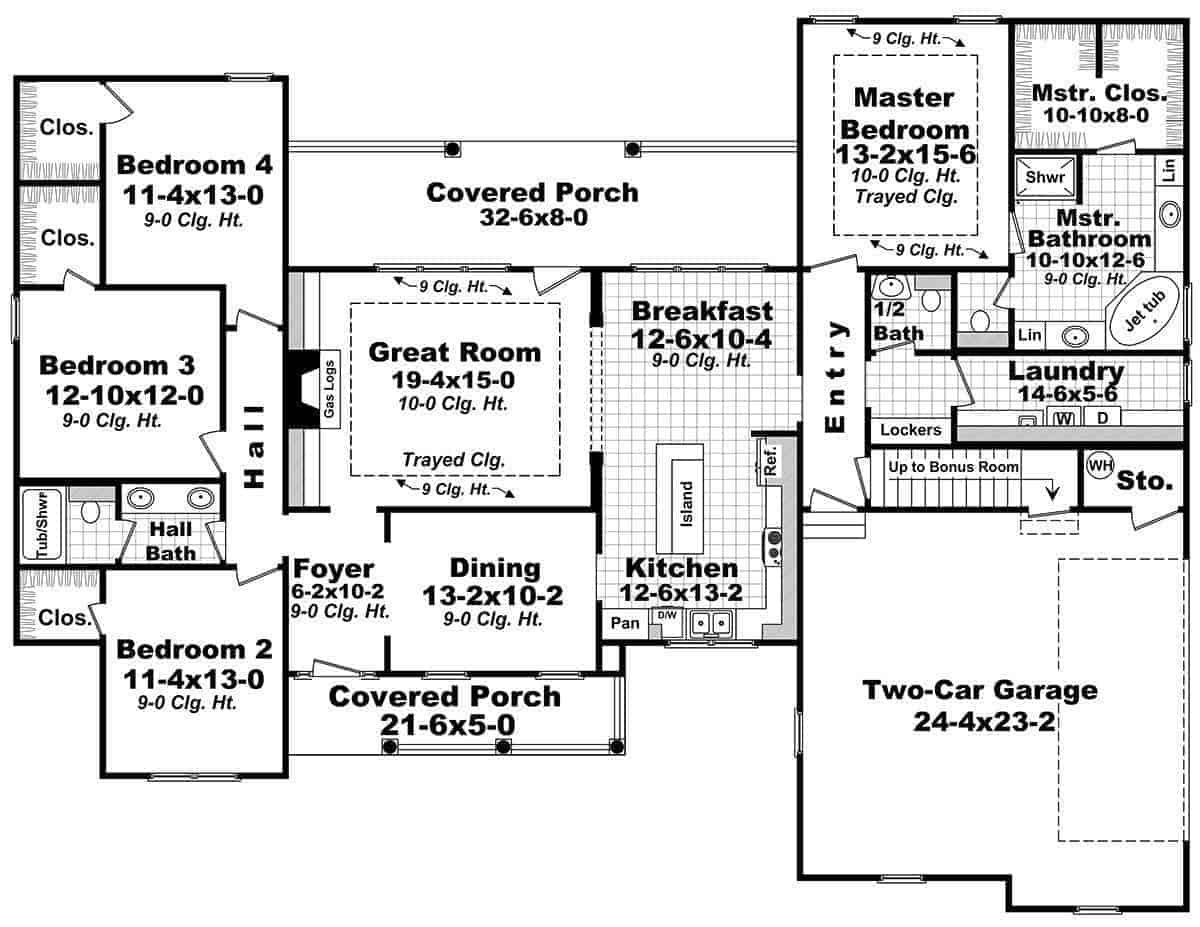 Floor Plan First Story of Acadian Plan #141-1127