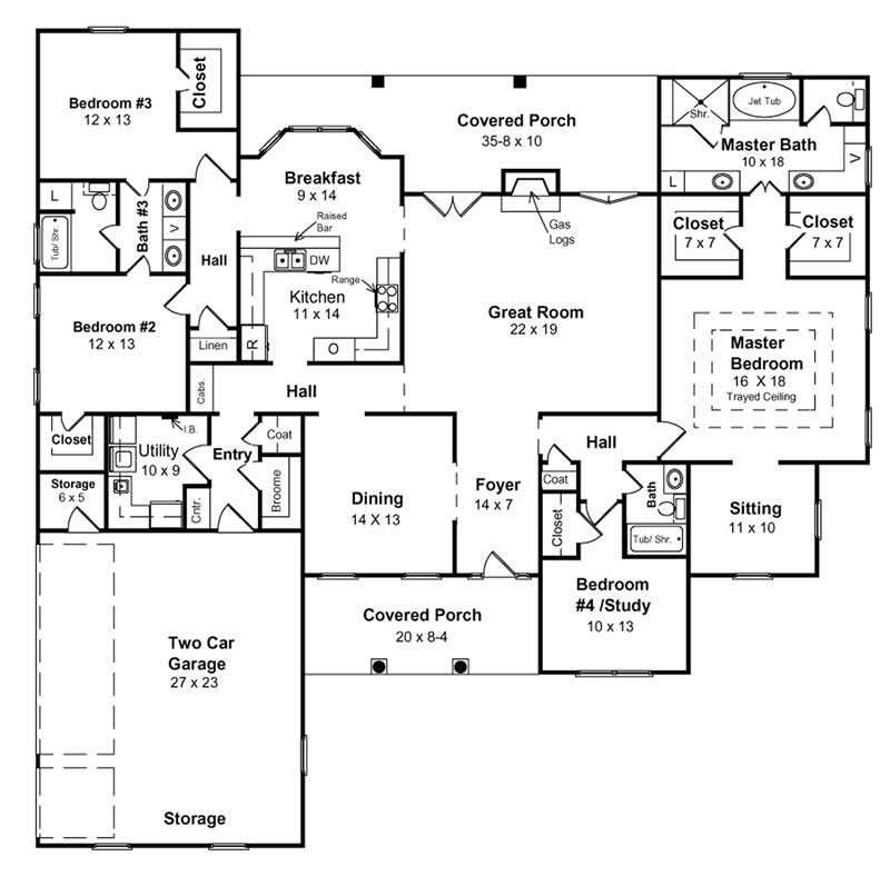 Floor Plan First Story of Acadian Plan #141-1130