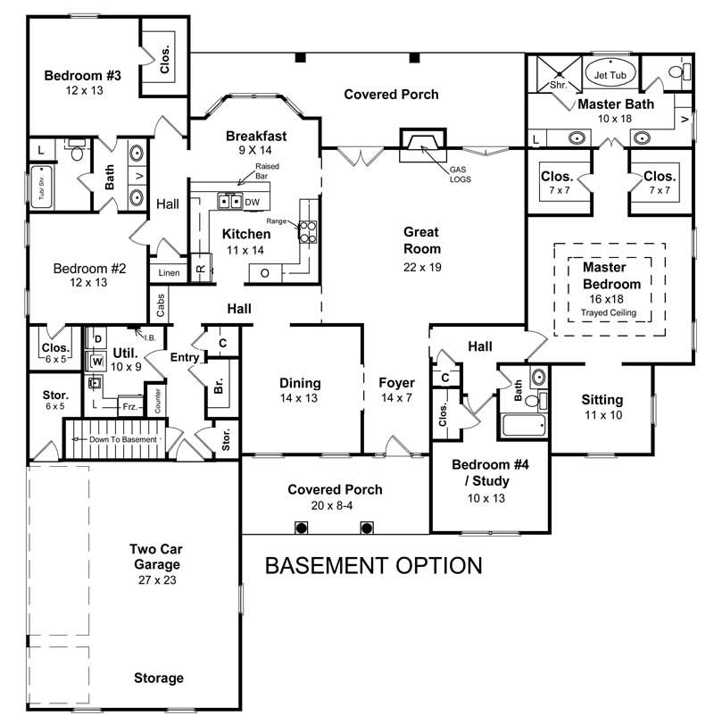 Floor Plan First Story of Acadian Plan #141-1130