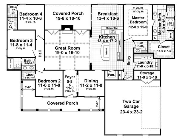 Floor Plan First Story of Country Plan #141-1131