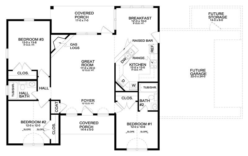 Floor Plan First Story of Ranch Plan #141-1133
