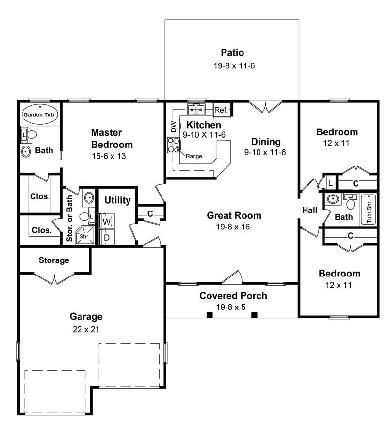 Floor Plan First Story of Ranch Plan #141-1136