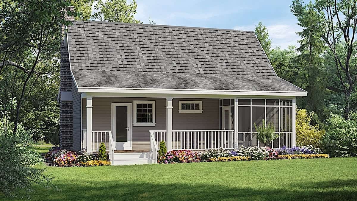 Rear View of this 1-Bedroom, 600 Sq Ft Plan - 141-1140