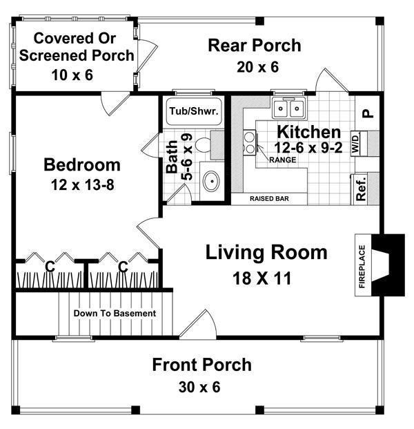 Floor Plan Main Level of Small House Plans #141-1140