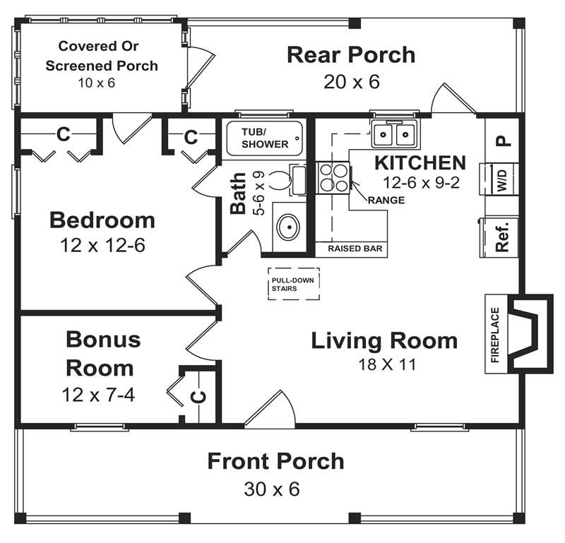 Floor Plan First Story of Small House Plans #141-1140