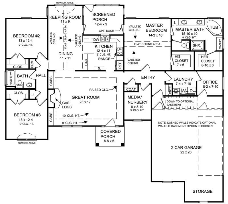 Floor Plan First Story of Ranch Plan #141-1141