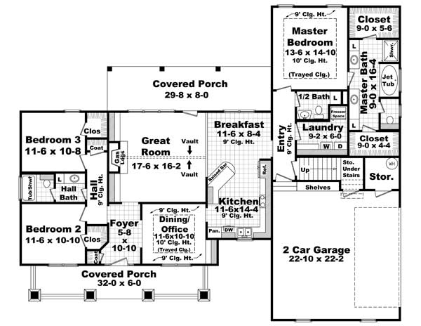 Floor Plan First Story of Craftsman Plan #141-1144