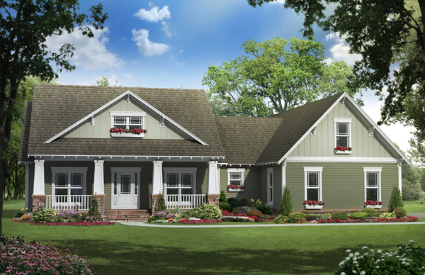 Front elevation of Craftsman home (ThePlanCollection: House Plan #141-1144)