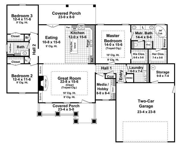 Floor Plan First Story of Craftsman Plan #141-1145