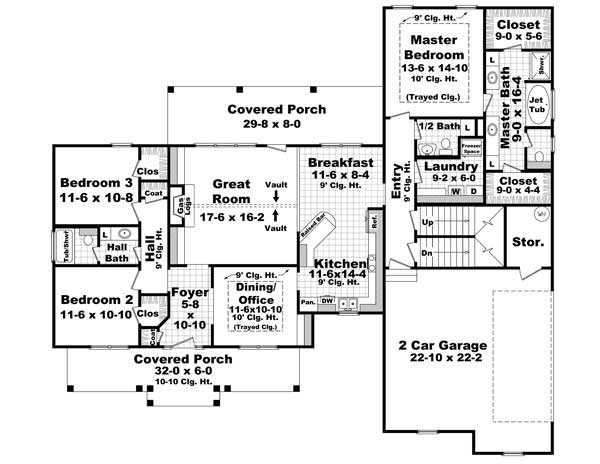 Floor Plan First Story of Acadian Plan #141-1146