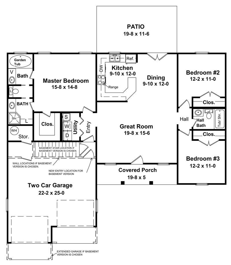 Floor Plan Main Level of Country Plan #141-1152