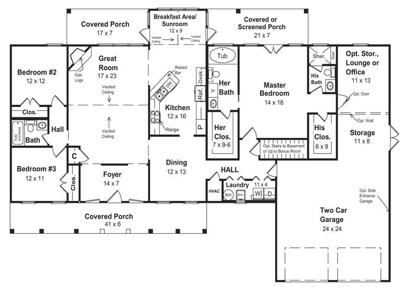 Floor Plan First Story of Country Plan #141-1154