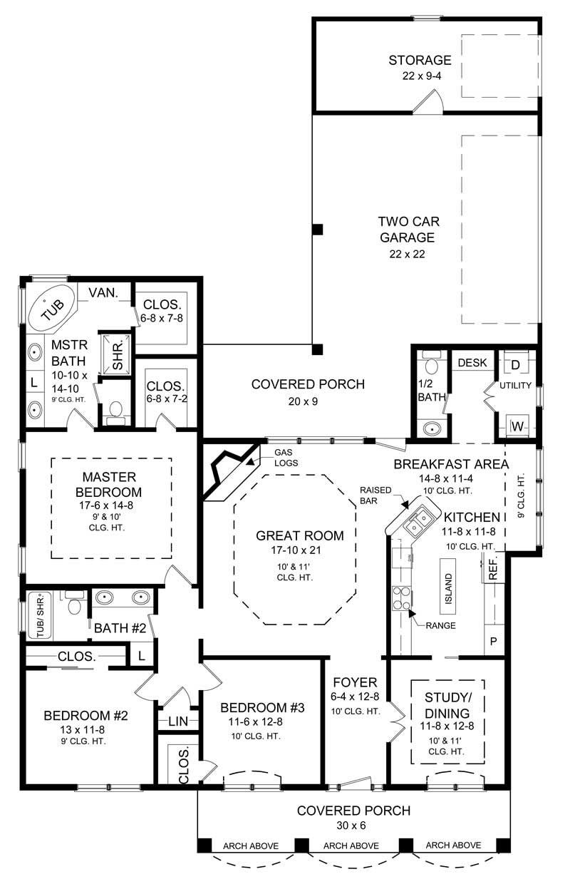 Floor Plan First Story of Ranch Plan #141-1160