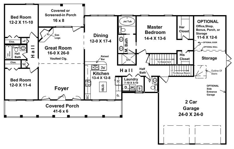 Floor Plan First Story of Ranch Plan #141-1161