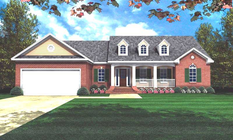 Front elevation of Ranch home (ThePlanCollection: House Plan #141-1162)