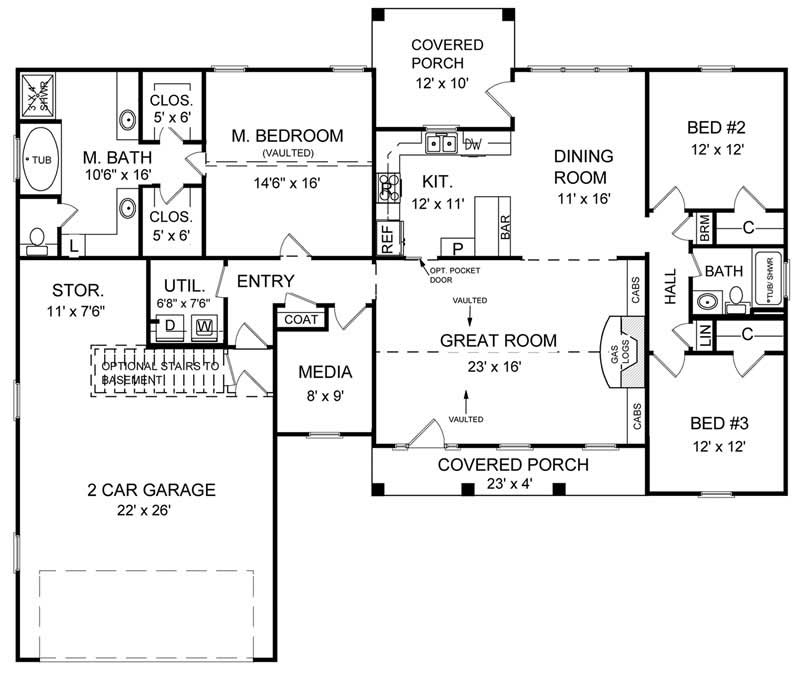 Floor Plan First Story of Ranch Plan #141-1162