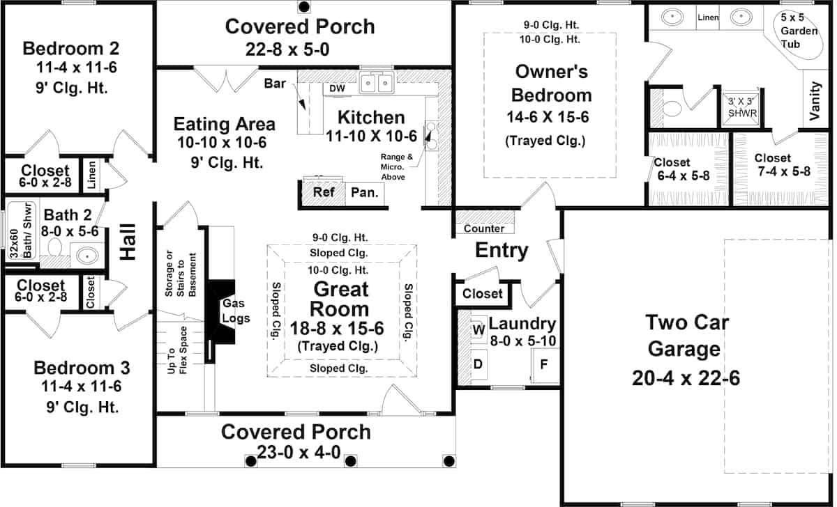 Main Level of Traditional Plan #141-1163