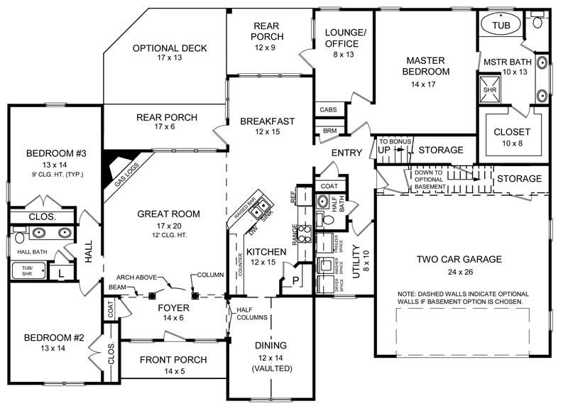 Floor Plan First Story of Ranch Plan #141-1167