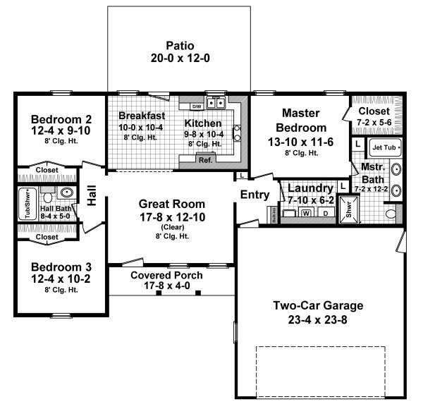 Floor Plan First Story of Country Plan #141-1170