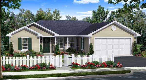 This is a computer rendering of these Ranch House Plans.