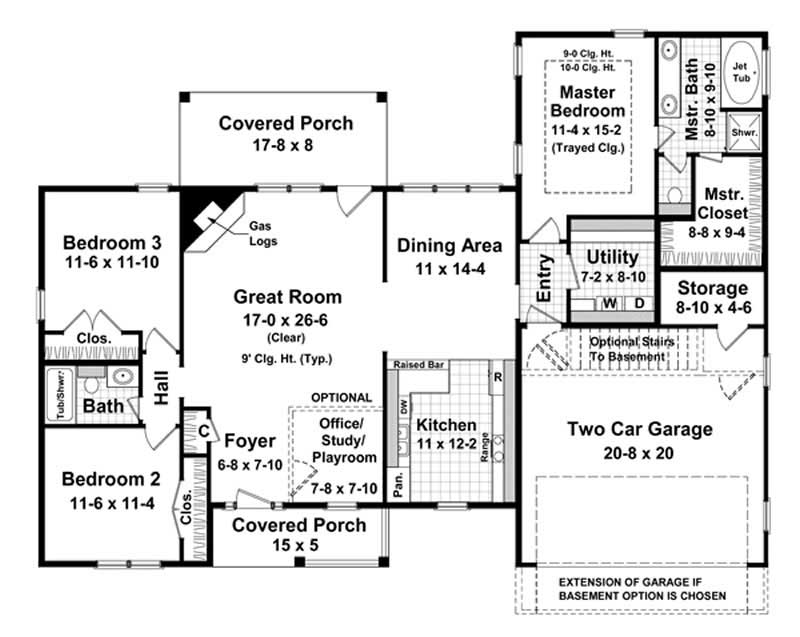 Floor Plan First Story of Country Plan #141-1174