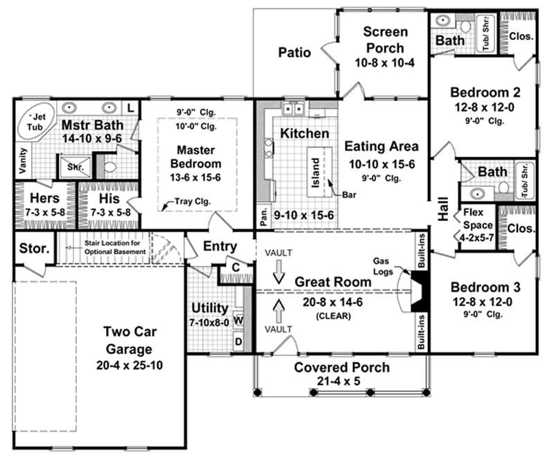 Floor Plan Main Level of Country Plan #141-1175