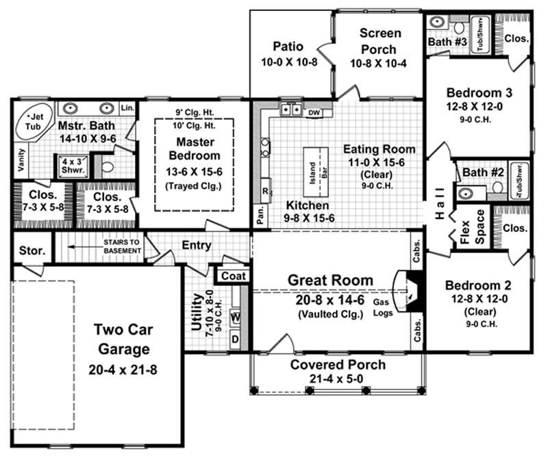 Floor Plan First Story of Country Plan #141-1177