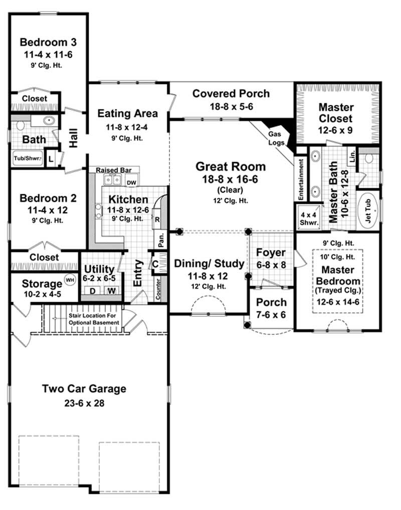 Floor Plan First Story of Country Plan #141-1178