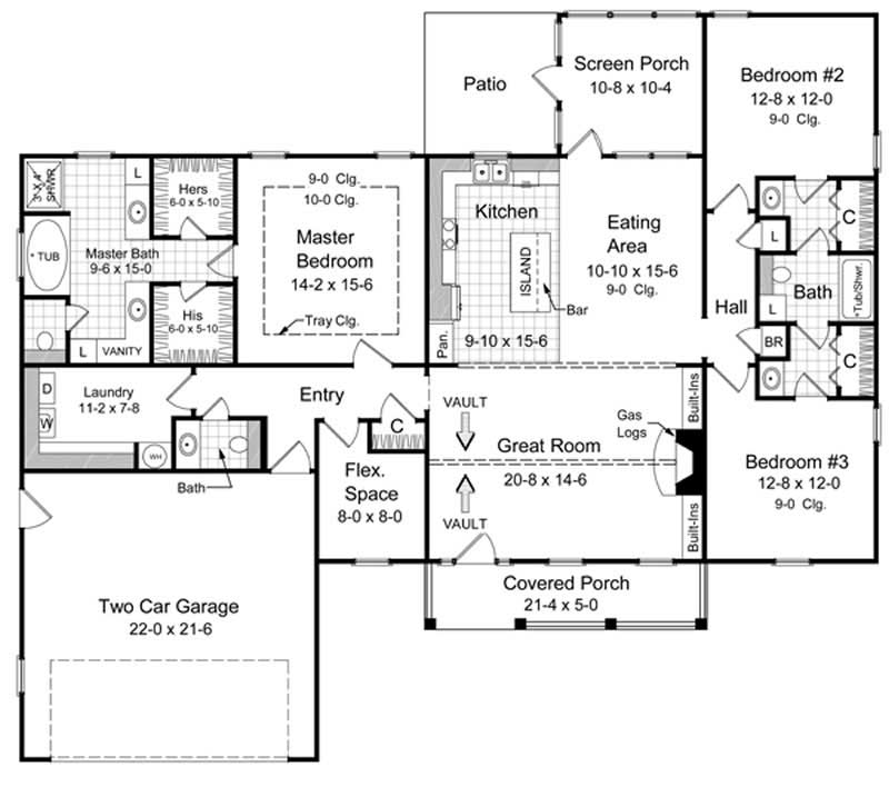 Floor Plan First Story of Country Plan #141-1179