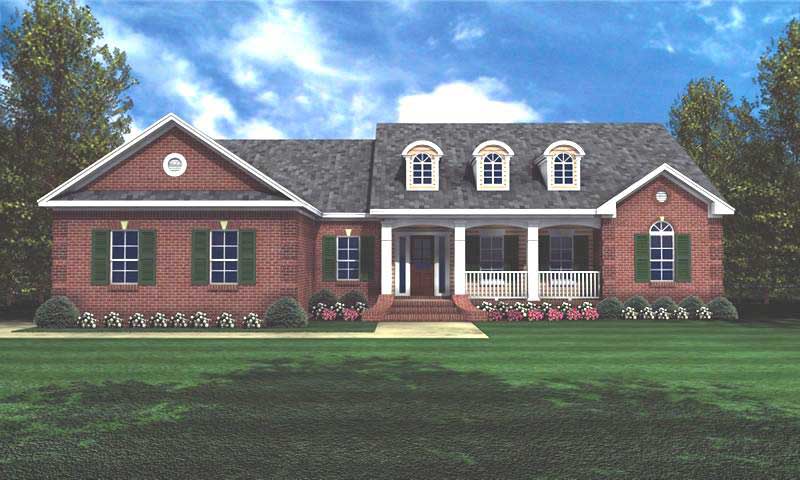 Color rendering of Country home plan (ThePlanCollection: House Plan #141-1180)