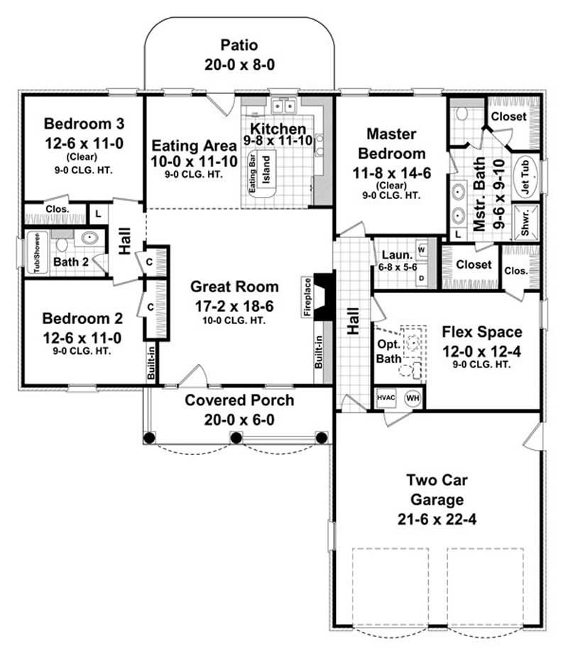 Floor Plan First Story of Acadian Plan #141-1181