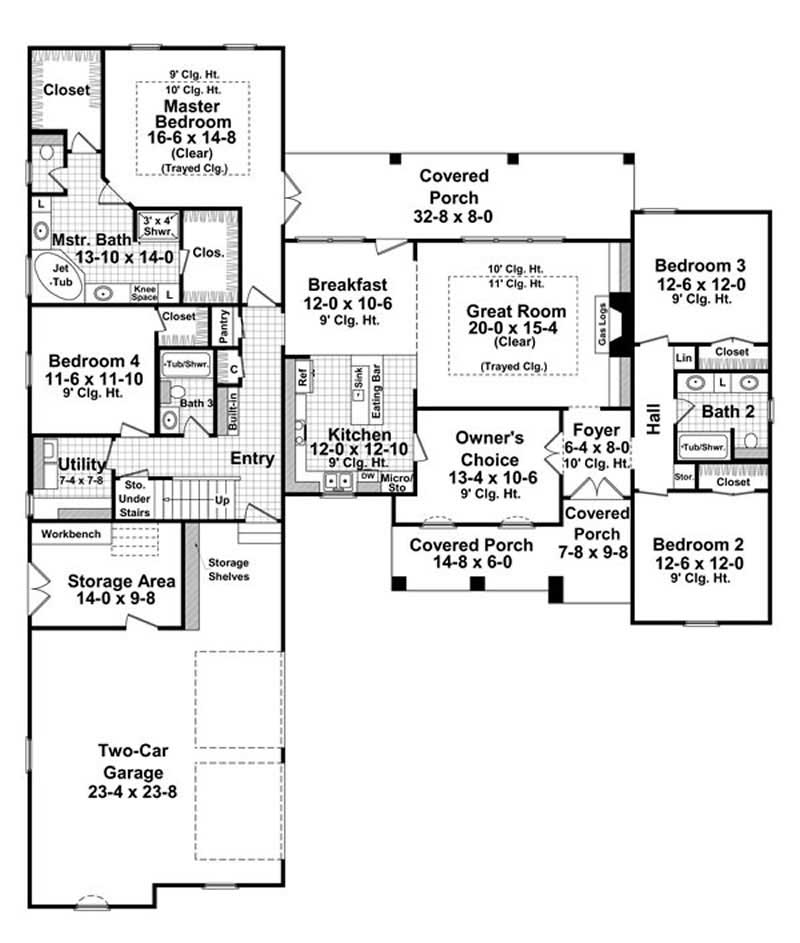 Floor Plan First Story of Country Plan #141-1182