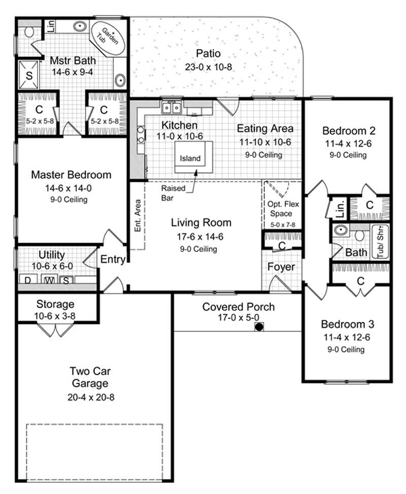 Floor Plan Main Level of Ranch Plan #141-1186