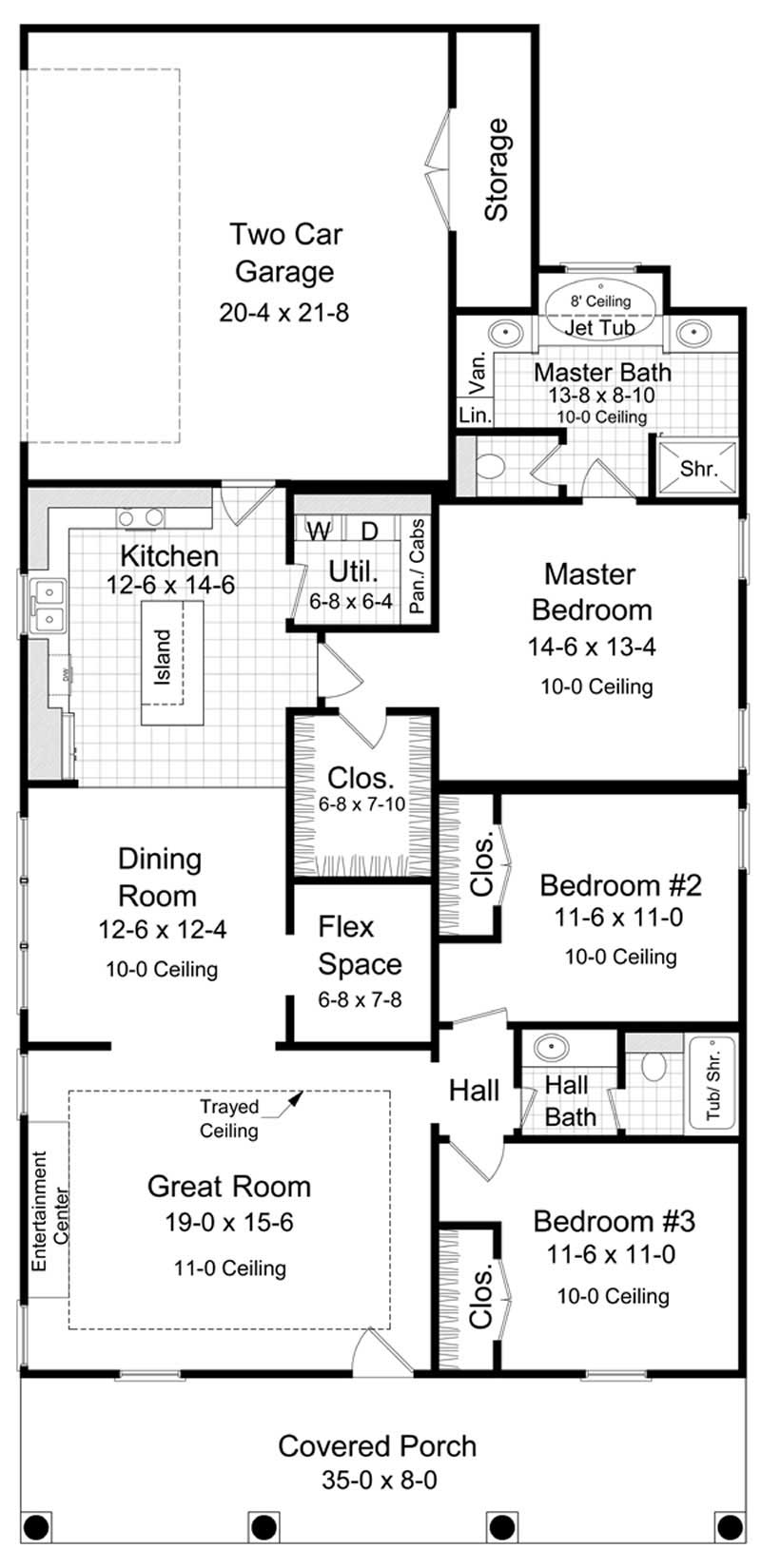 Floor Plan First Story of Bungalow Plan #141-1188