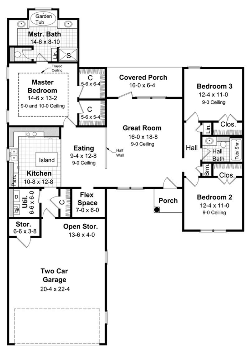 Floor Plan First Story of European Plan #141-1190