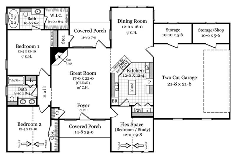Floor Plan First Story of European Plan #141-1192