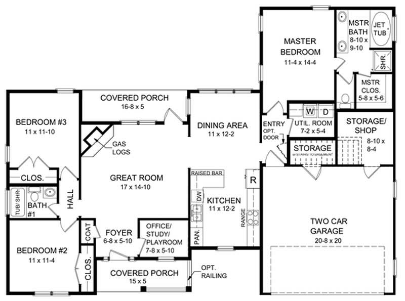 Floor Plan First Story of Country Plan #141-1195