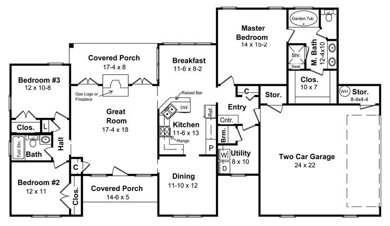 Floor Plan First Story of Ranch Plan #141-1196