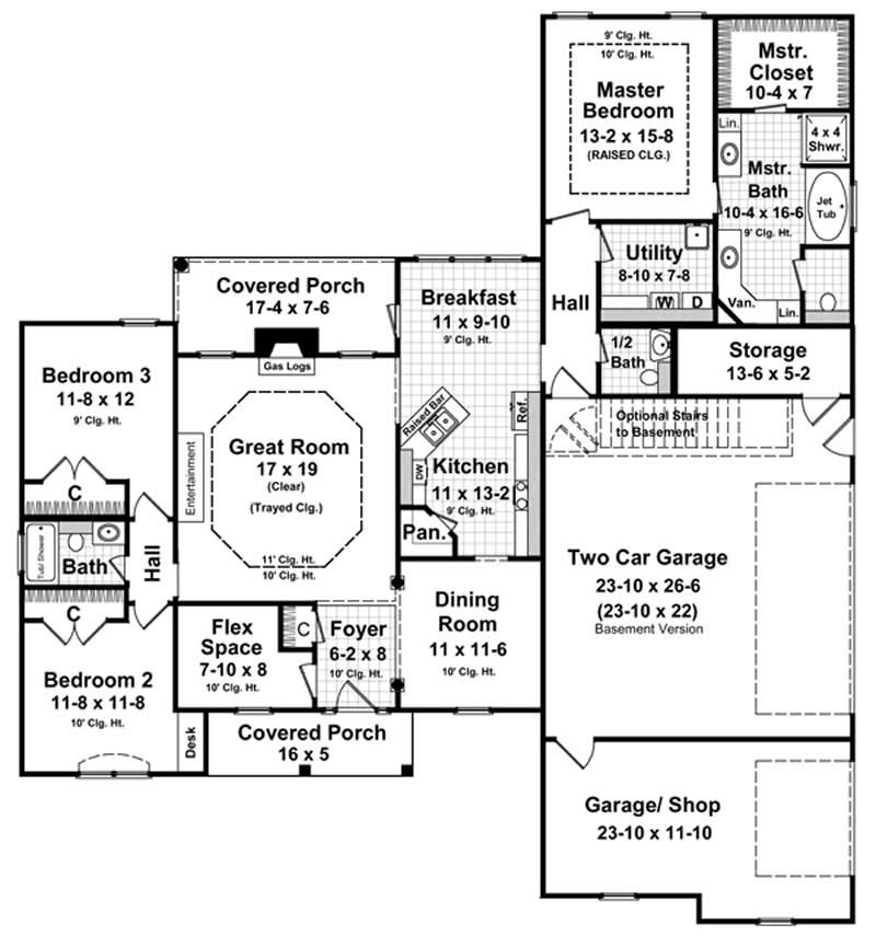 Floor Plan First Story of Country Plan #141-1200