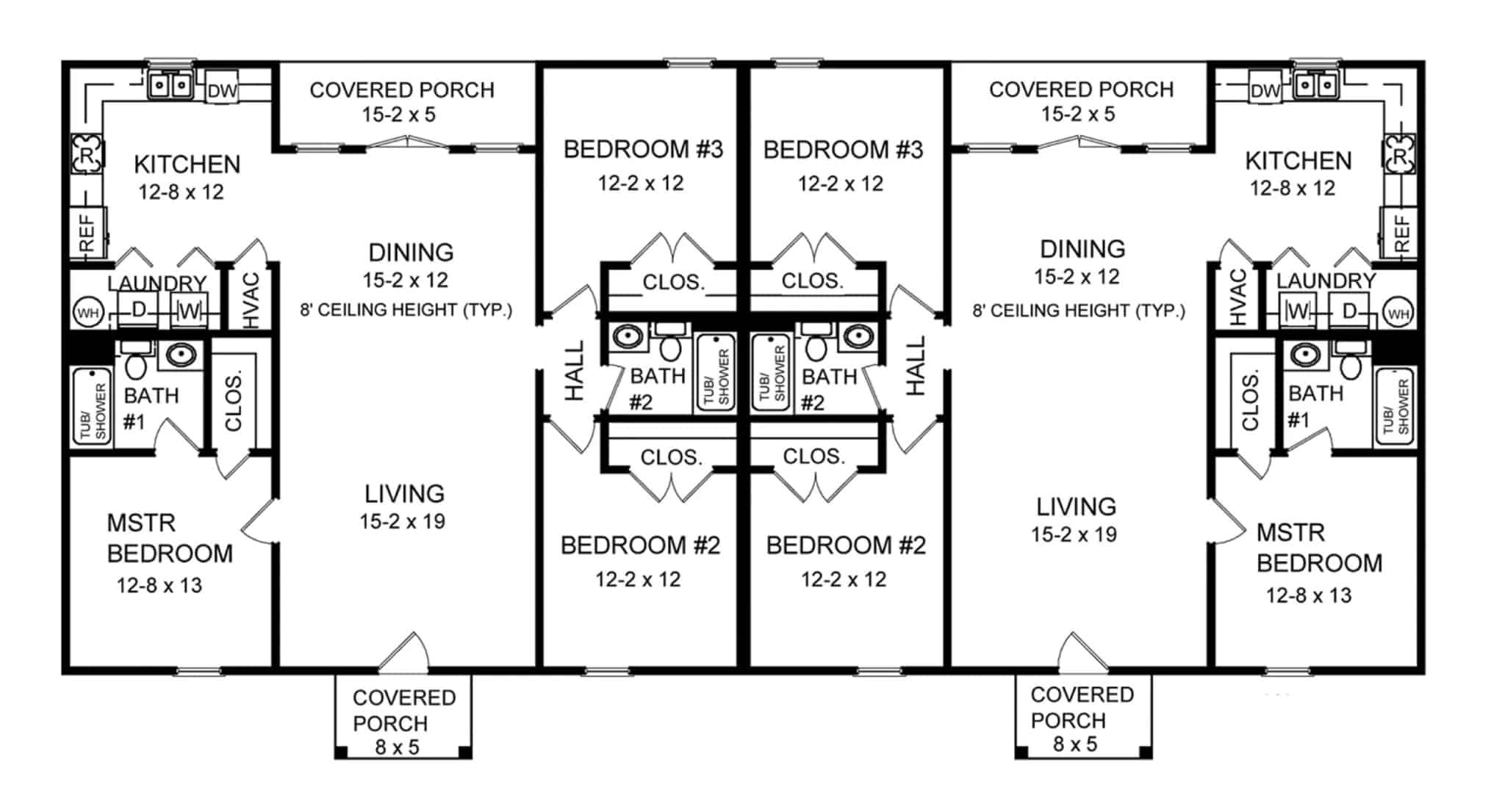 Main Level of Duplex Plan #141-1201