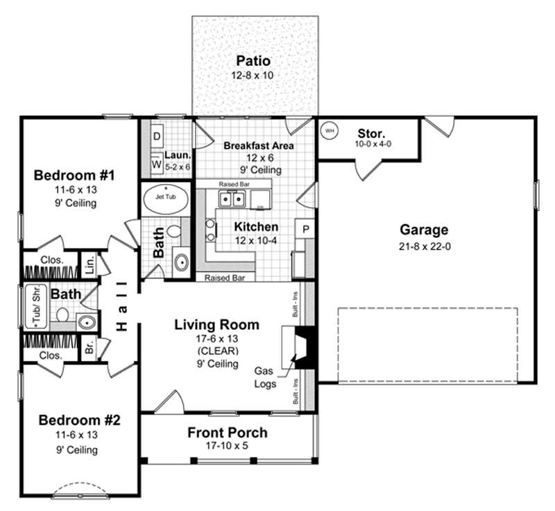 Floor Plan First Story of Craftsman Plan #141-1202