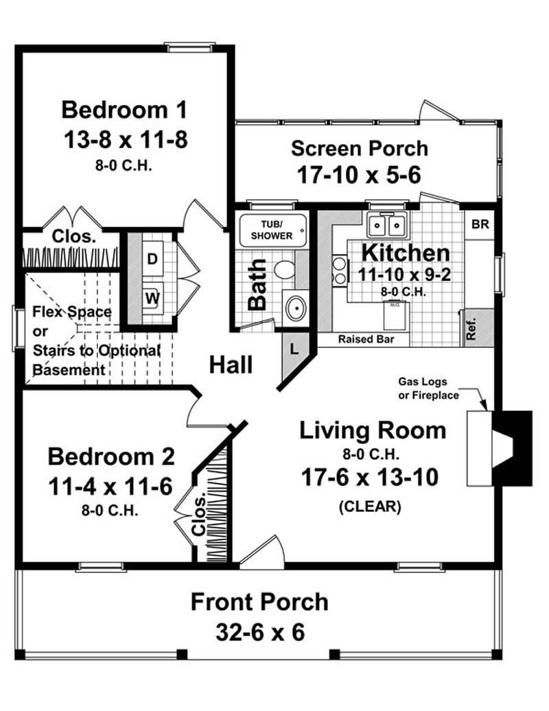 Floor Plan First Story of Bungalow Plan #141-1208